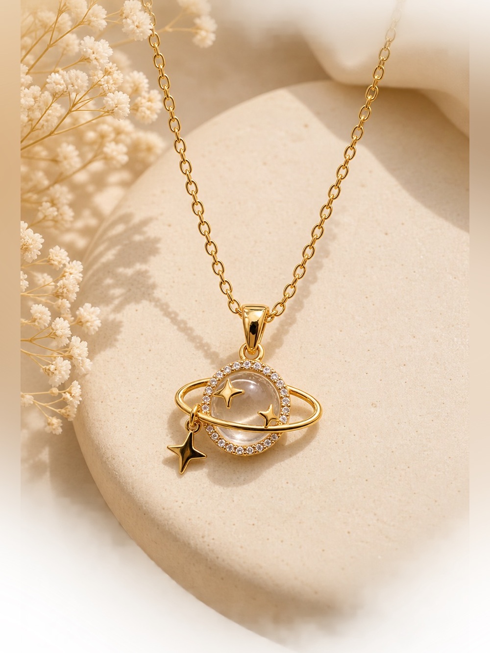 Steel Gold Planet Pendant Necklace 316L